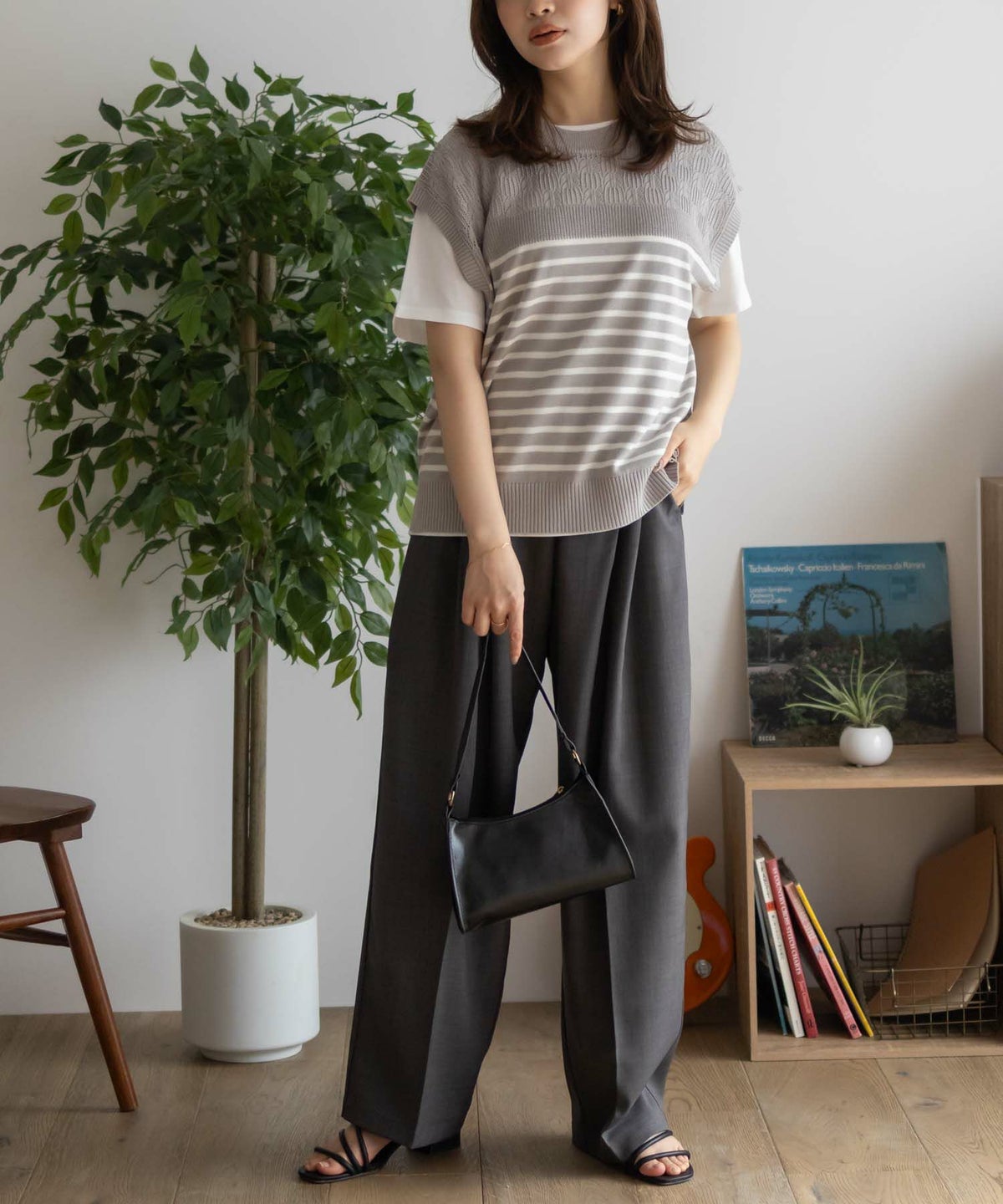 NAVY パネルボーダーニットアンサンブル レディース