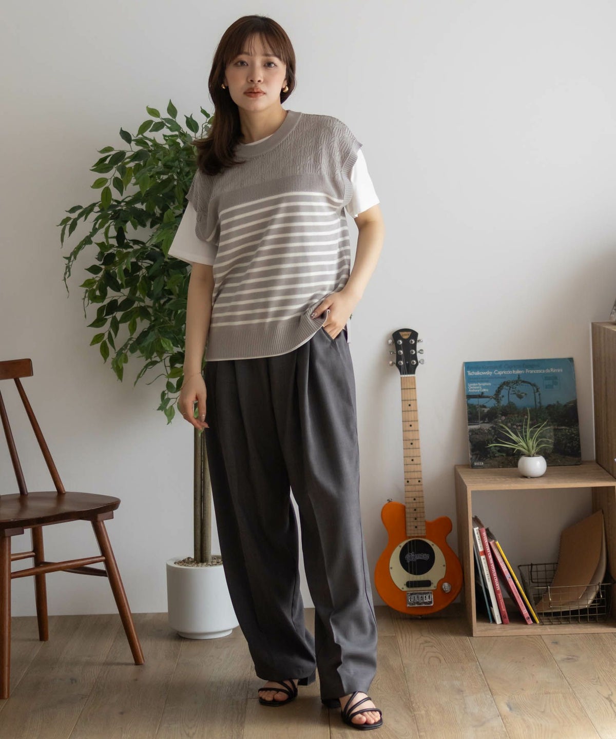 NAVY パネルボーダーニットアンサンブル レディース