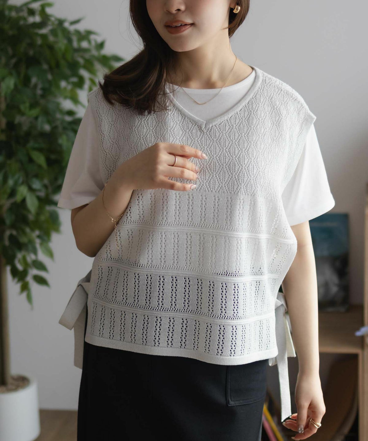 NAVY サイドリボンニットアンサンブル レディース