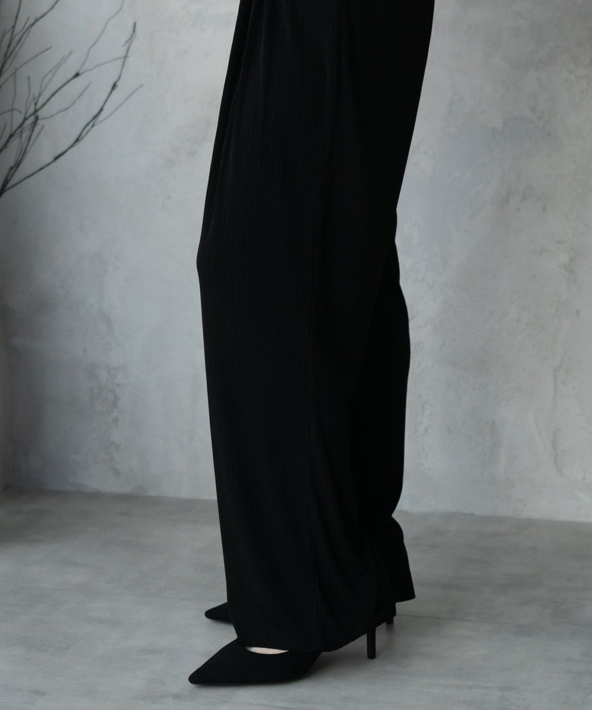 NAVY カットリブワイドパンツ レディース