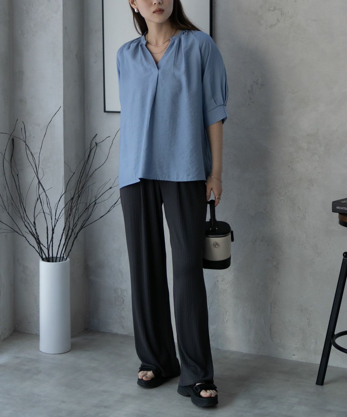 NAVY カットリブワイドパンツ レディース