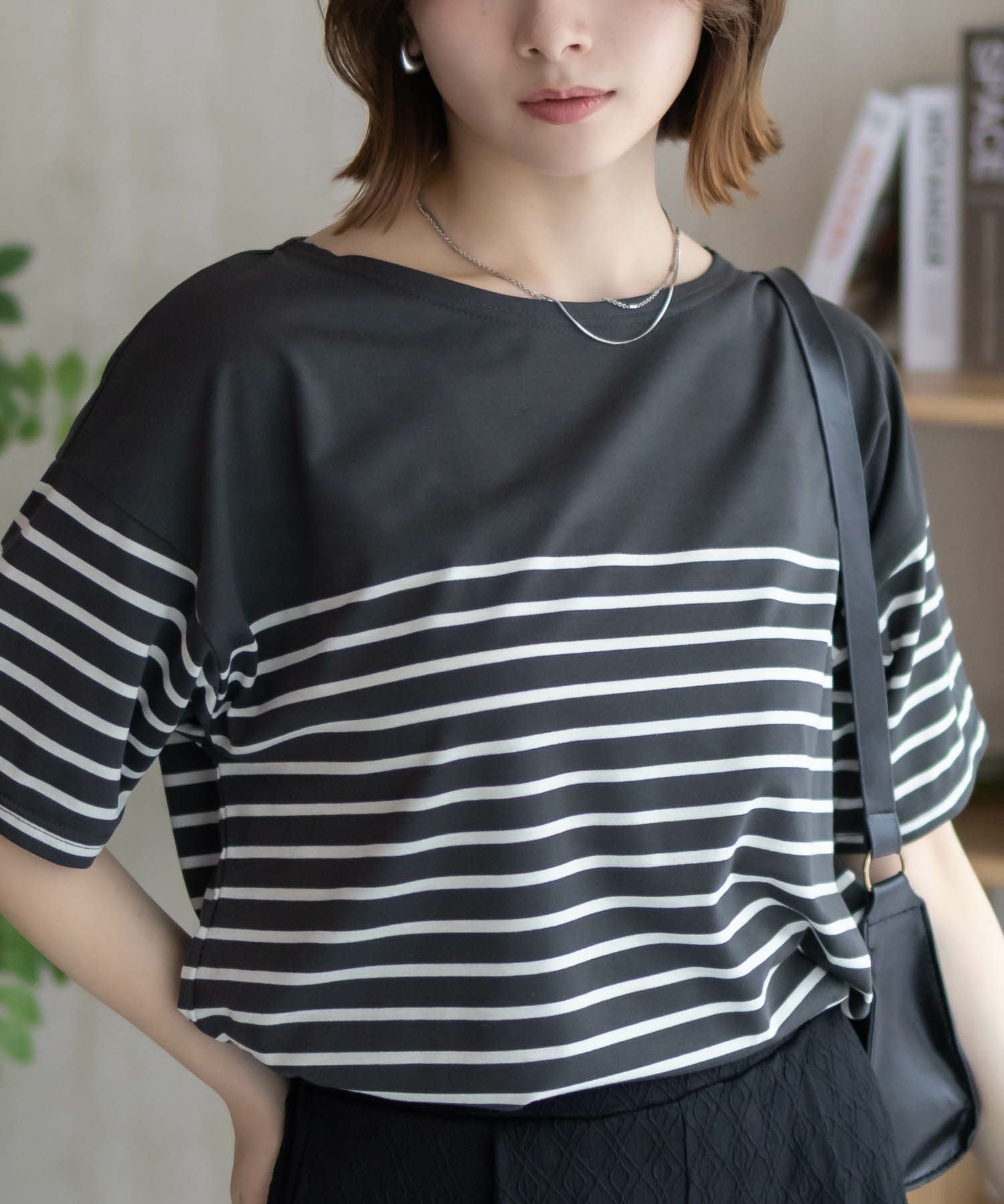 Howdy Marie ボーダー5分袖Tシャツ レディース