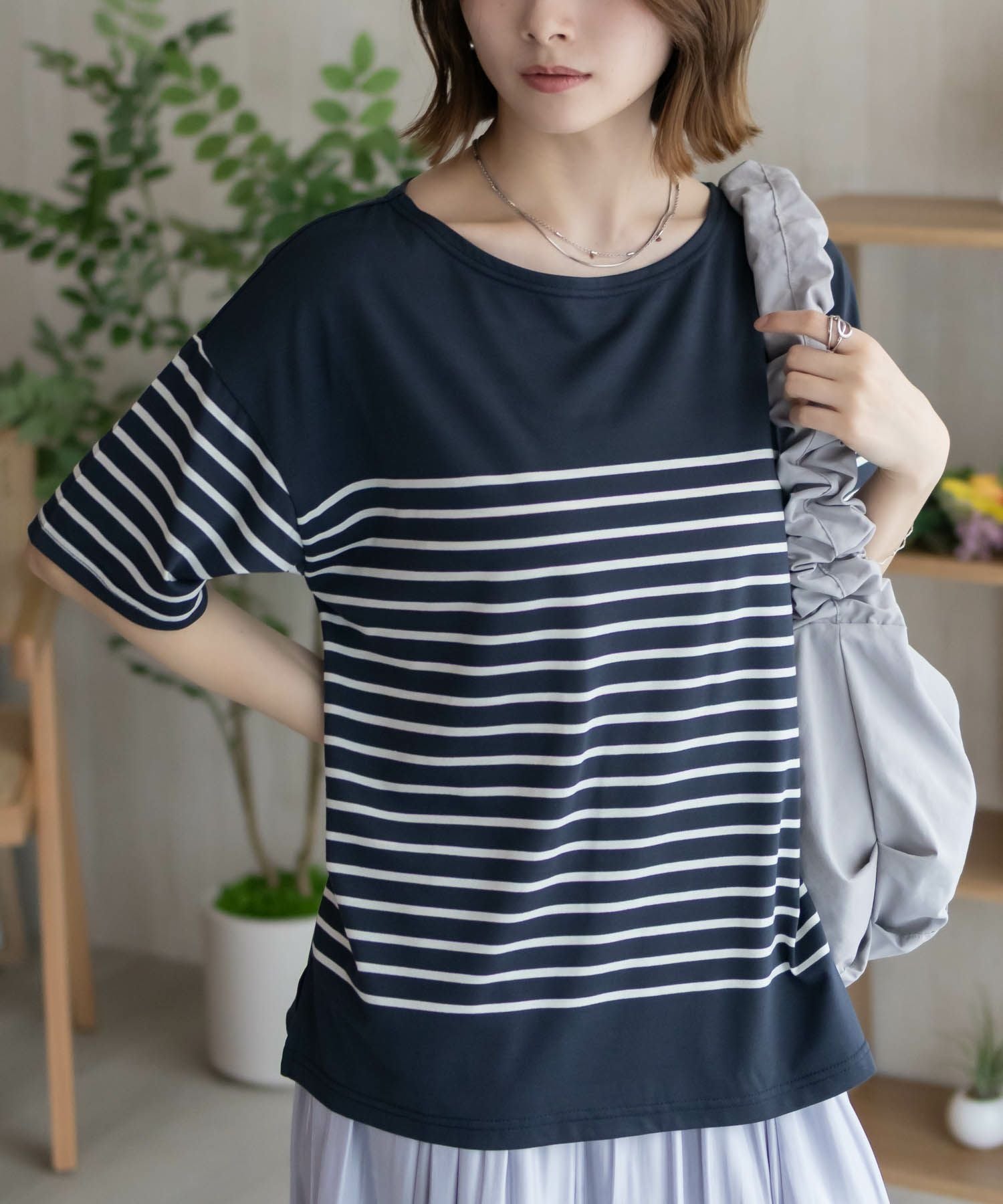 Howdy Marie ボーダー5分袖Tシャツ レディース