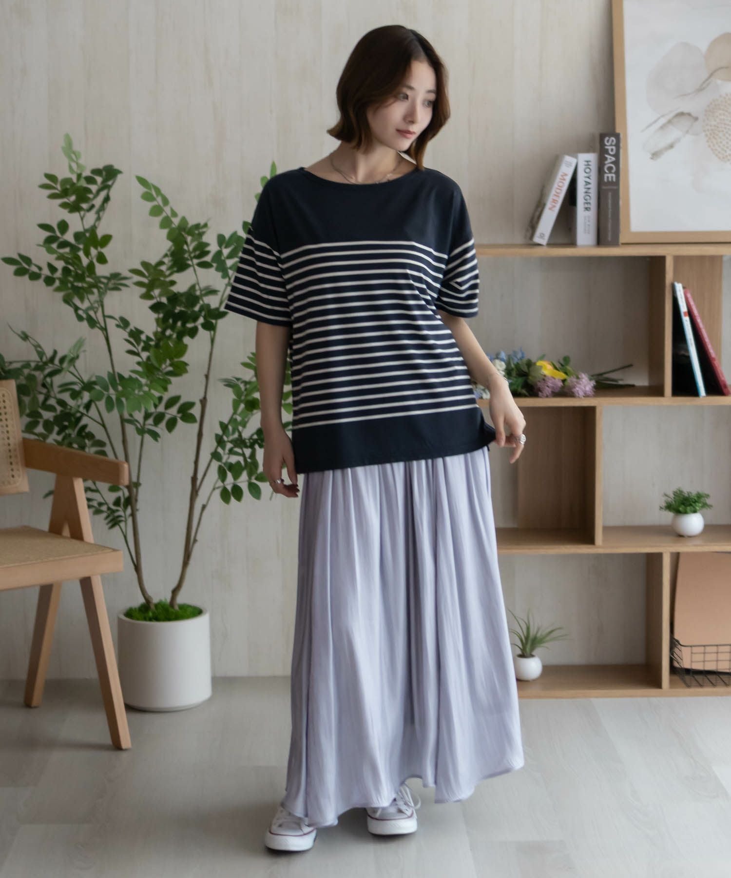 Howdy Marie ボーダー5分袖Tシャツ レディース