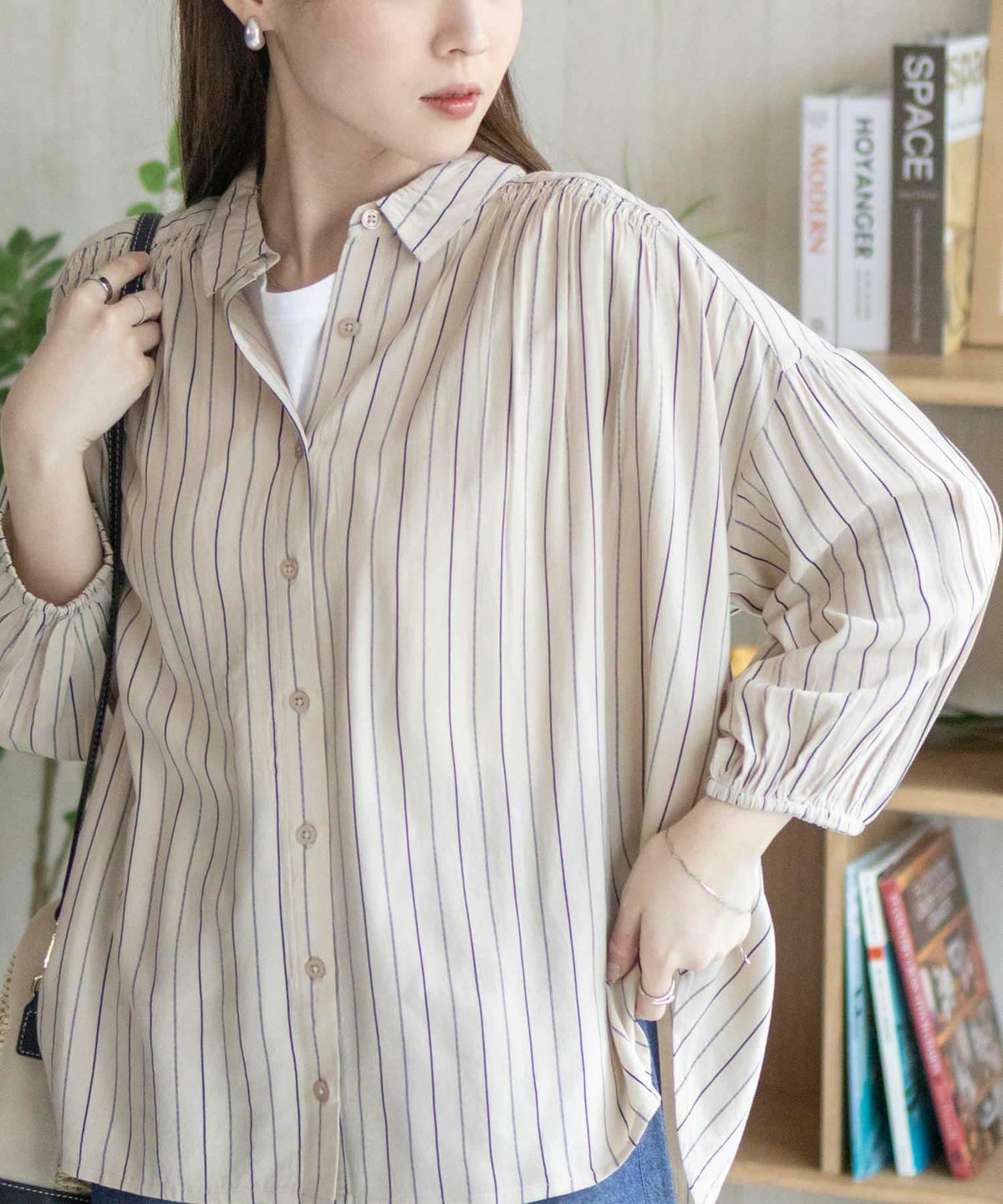 Howdy Marie インドファブリック 7分袖シャーリングチュニック レディース