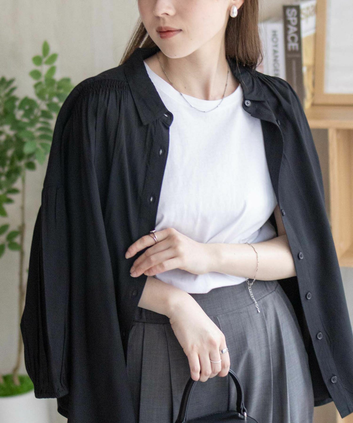 Howdy Marie インドファブリック 7分袖シャーリングチュニック レディース