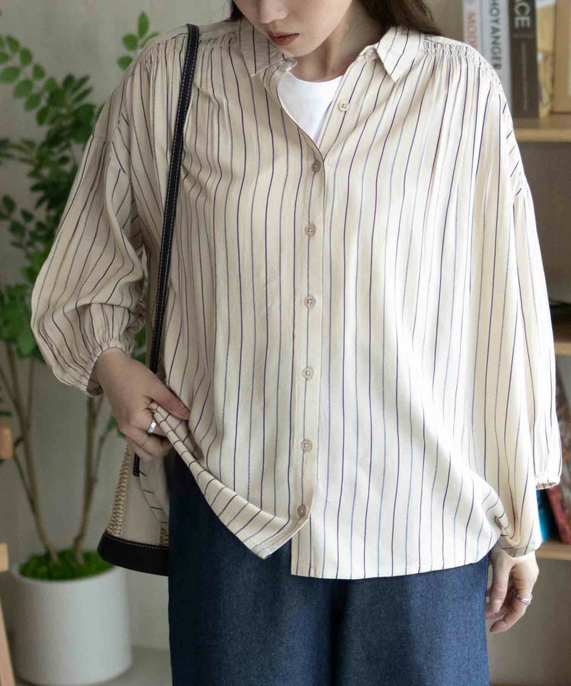 Howdy Marie  インドファブリック 7分袖シャーリングチュニック レディース商品画像-5