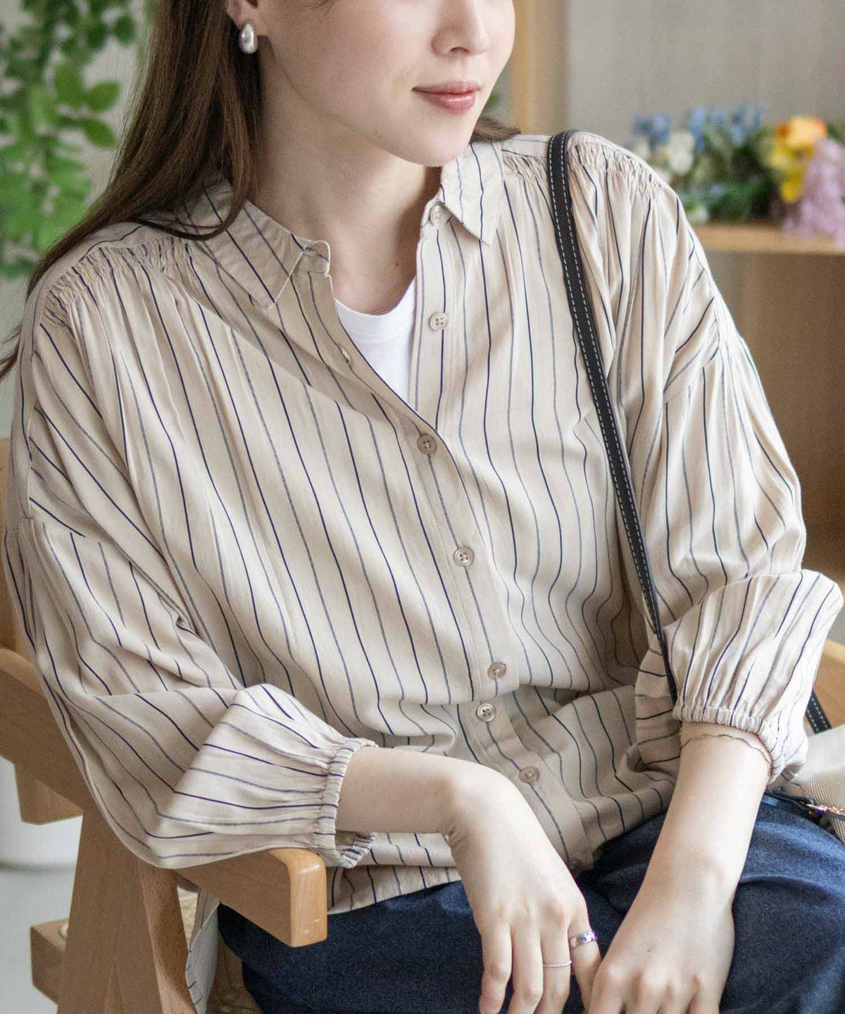 Howdy Marie インドファブリック 7分袖シャーリングチュニック レディース