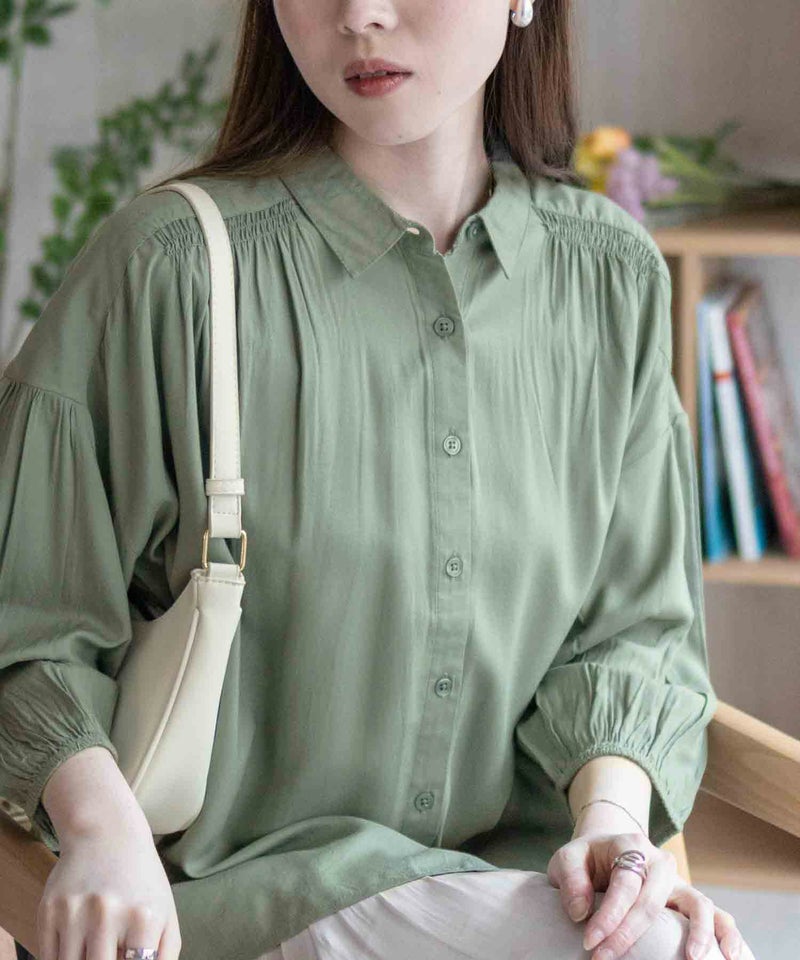 Howdy Marie  インドファブリック 7分袖シャーリングチュニック レディース商品画像-19