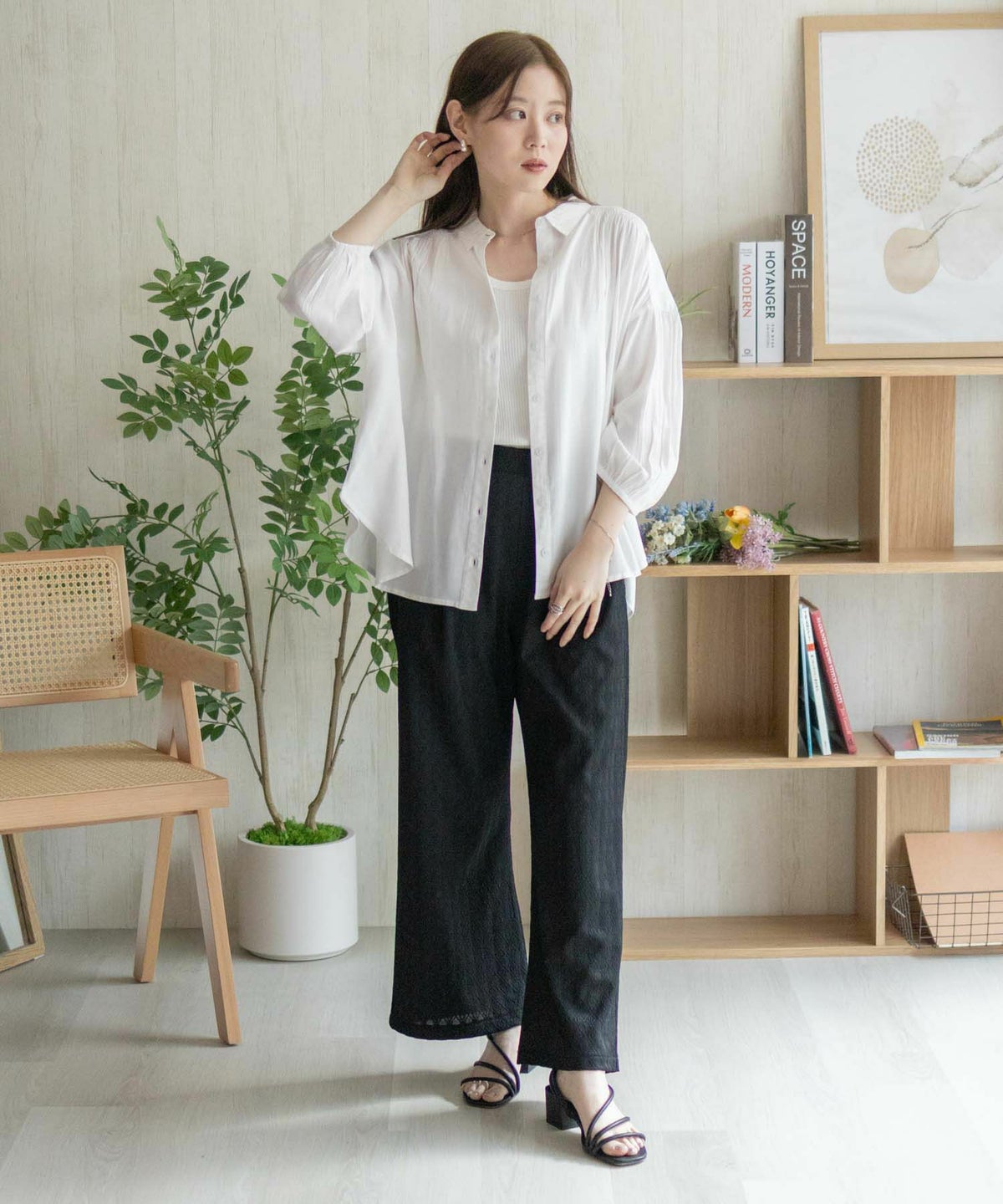 Howdy Marie インドファブリック 7分袖シャーリングチュニック レディース