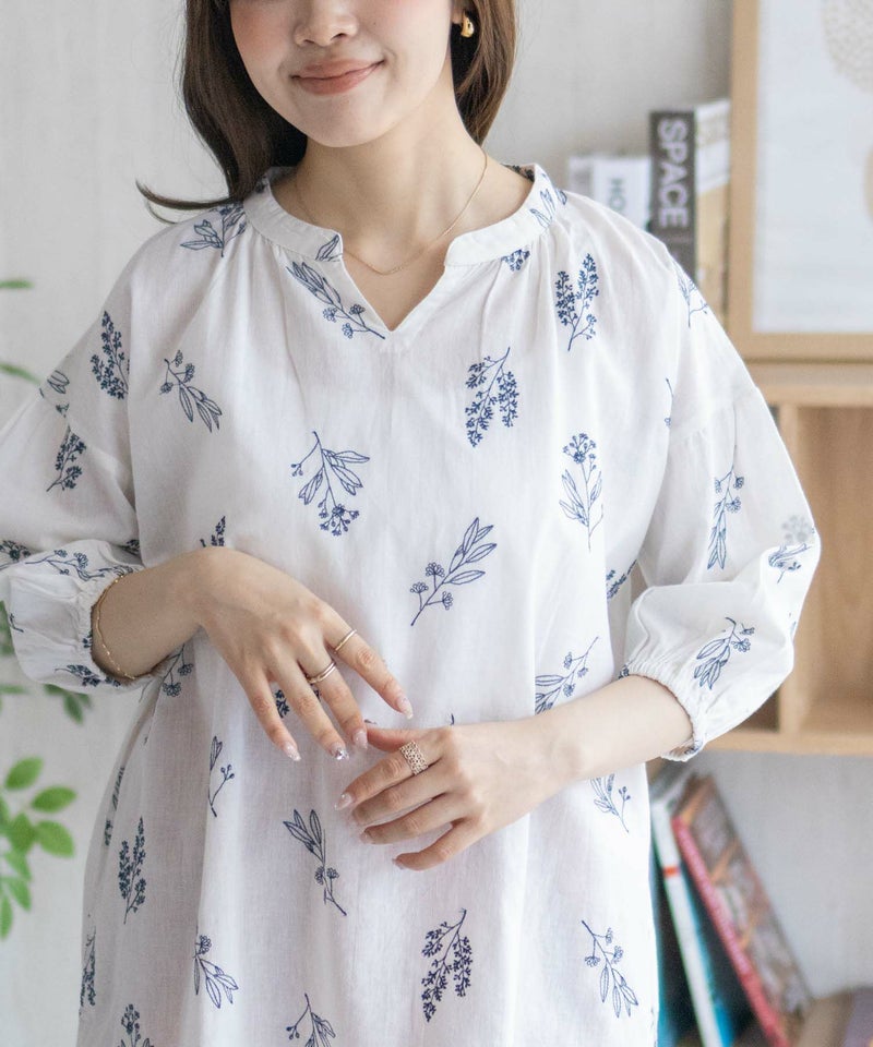 Howdy Marie インドファブリック 綿麻刺繍プルオーバー レディース商品画像-4