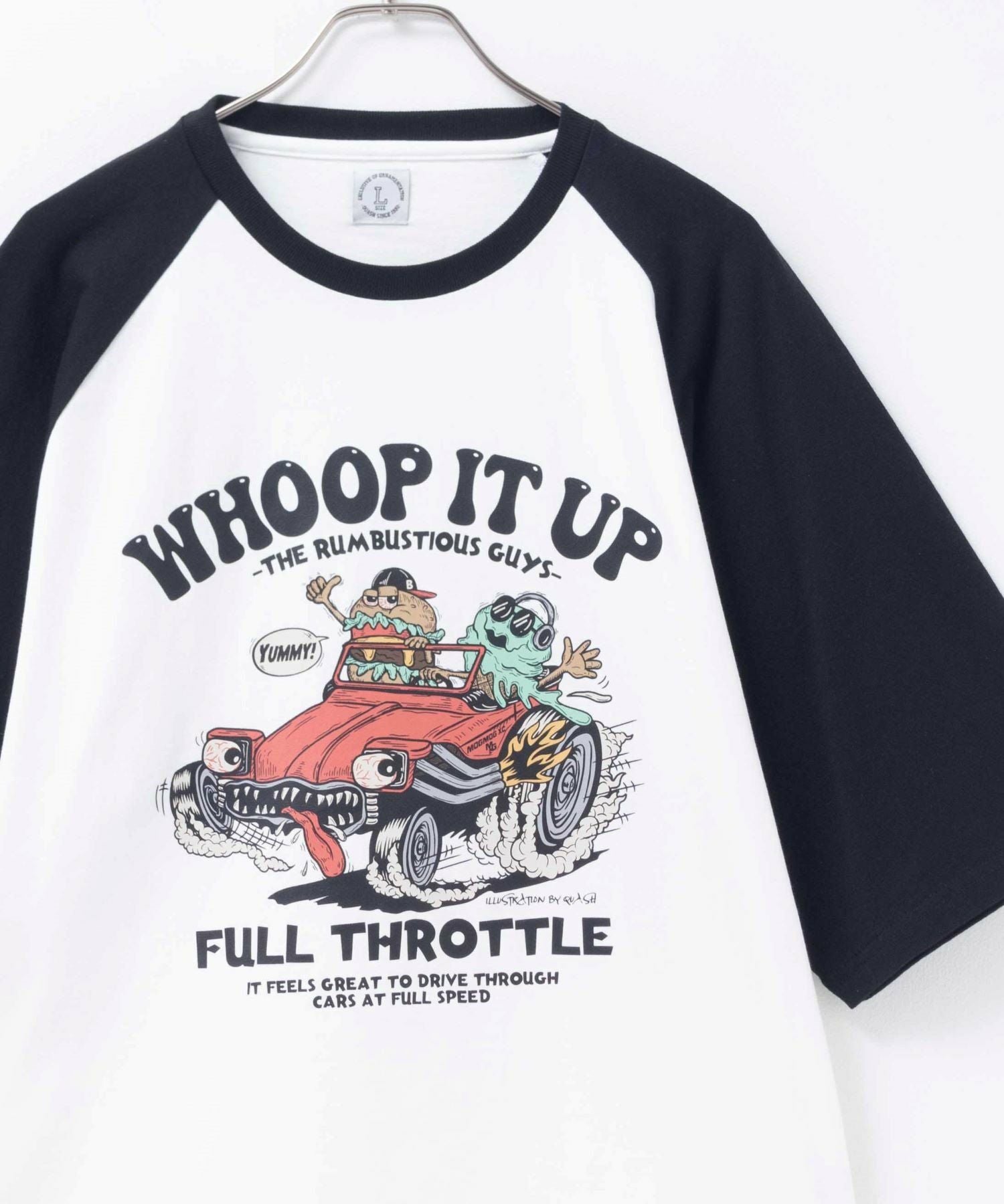 ラグランフードプリントTシャツ メンズ