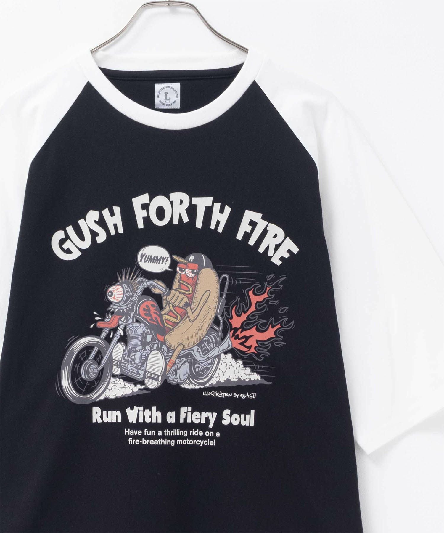 ラグランフードプリントTシャツ メンズ