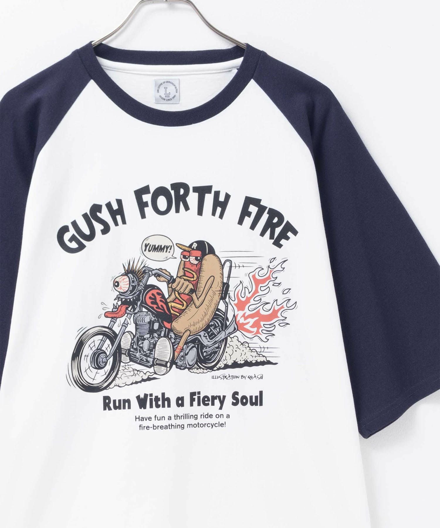 ラグランフードプリントTシャツ メンズ