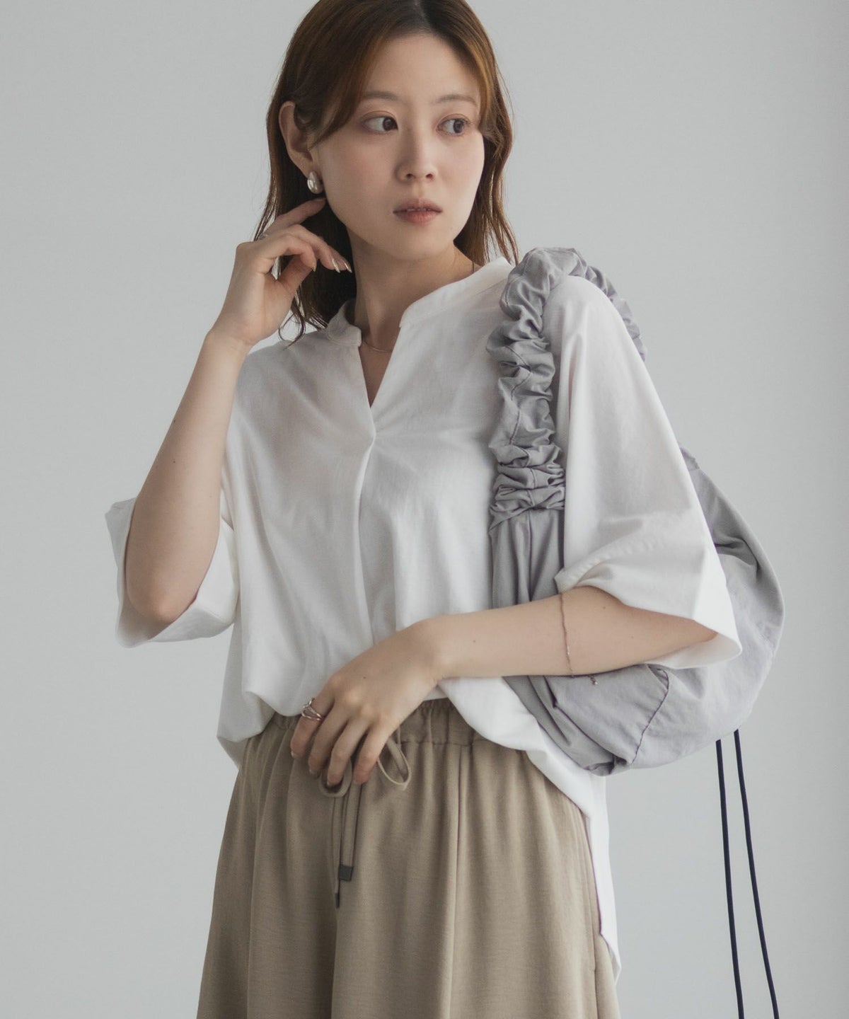 nAvy SARARI スキッパー5分袖ブラウス レディース