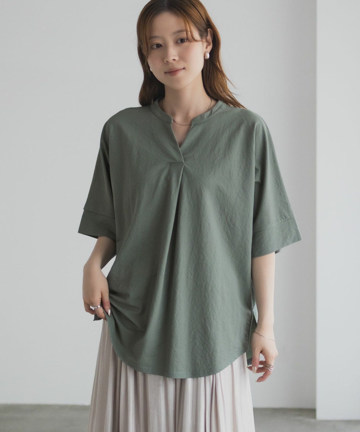 nAvy SARARI スキッパー5分袖ブラウス レディース