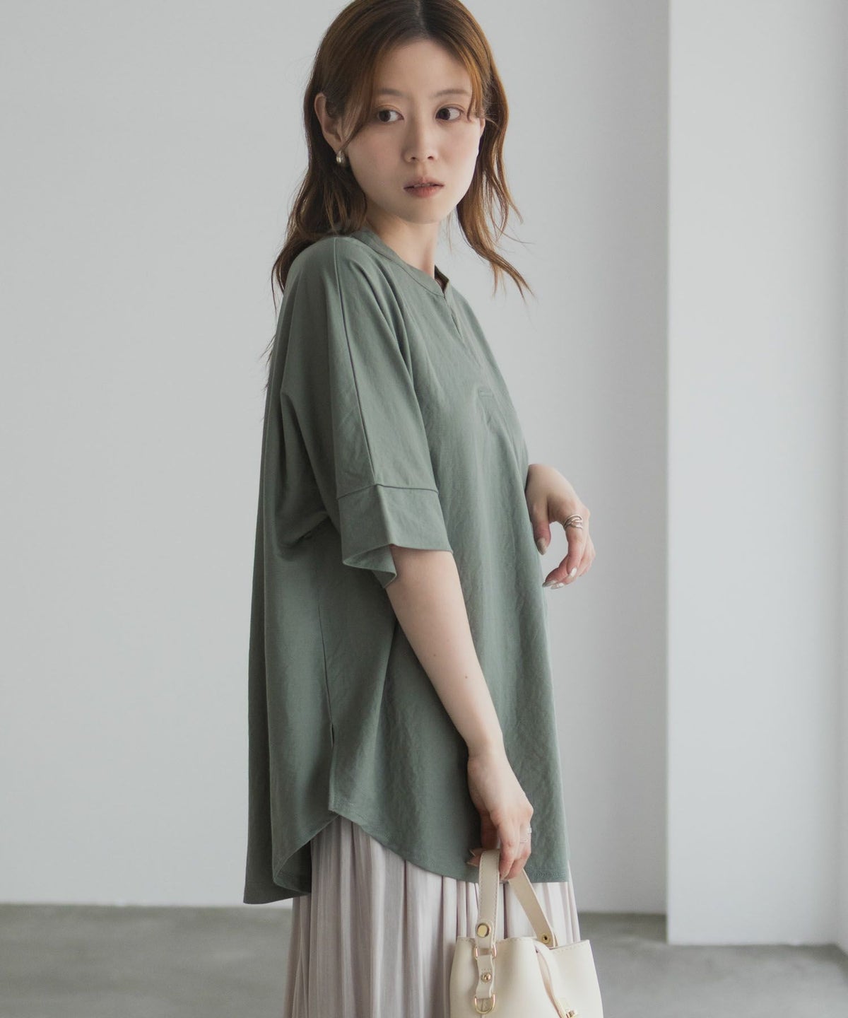 nAvy SARARI スキッパー5分袖ブラウス レディース