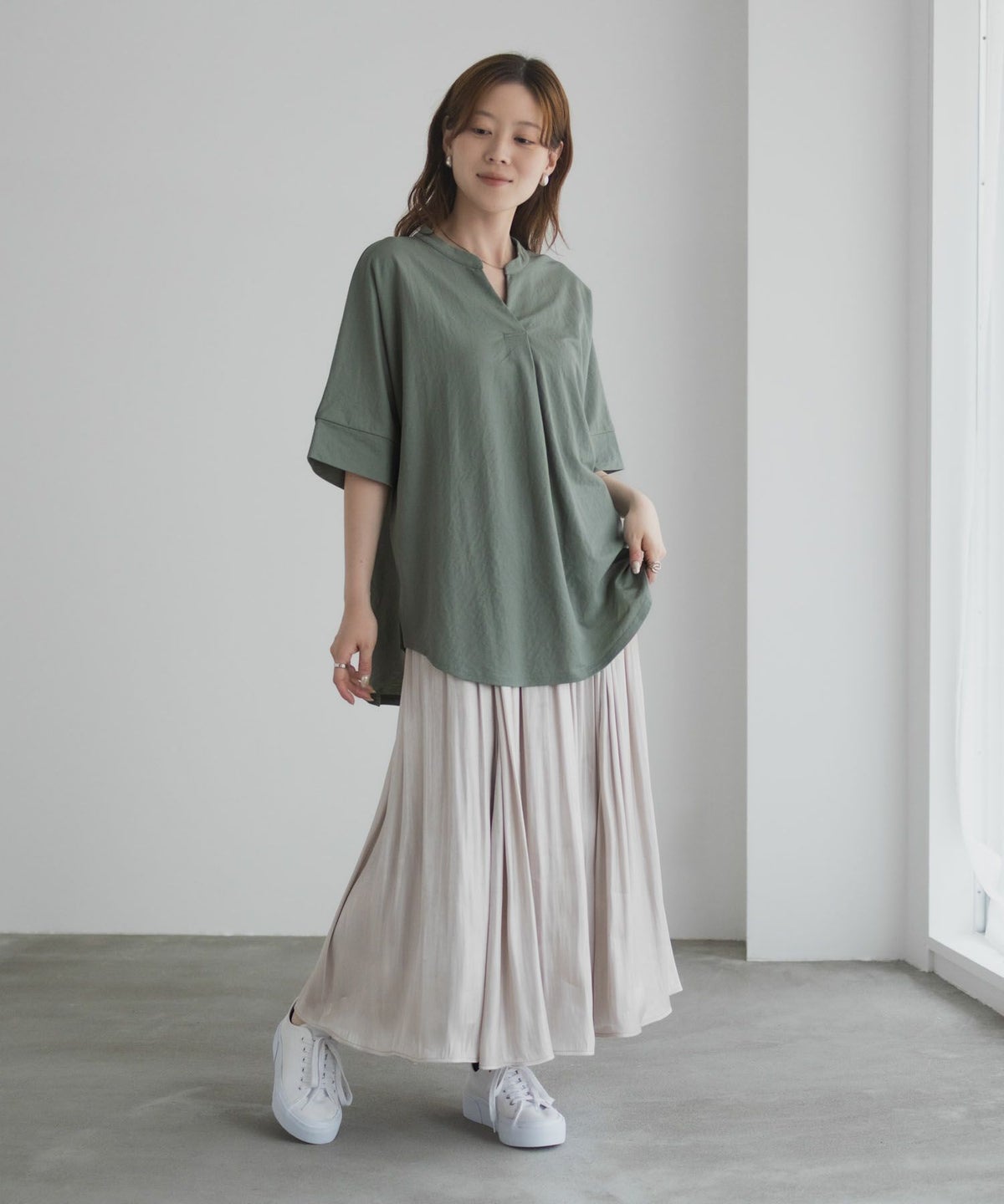 nAvy SARARI スキッパー5分袖ブラウス レディース