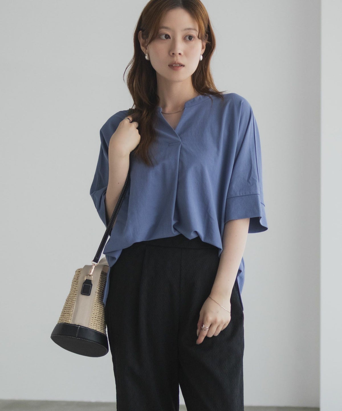 nAvy SARARI スキッパー5分袖ブラウス レディース