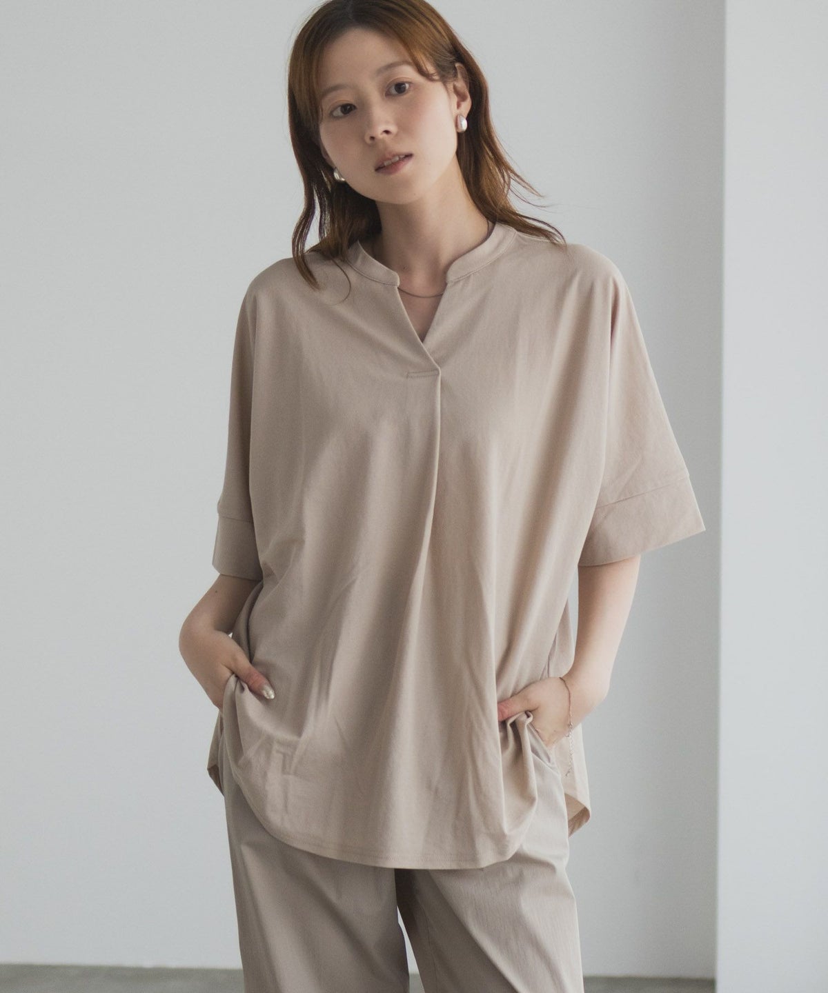 nAvy SARARI スキッパー5分袖ブラウス レディース