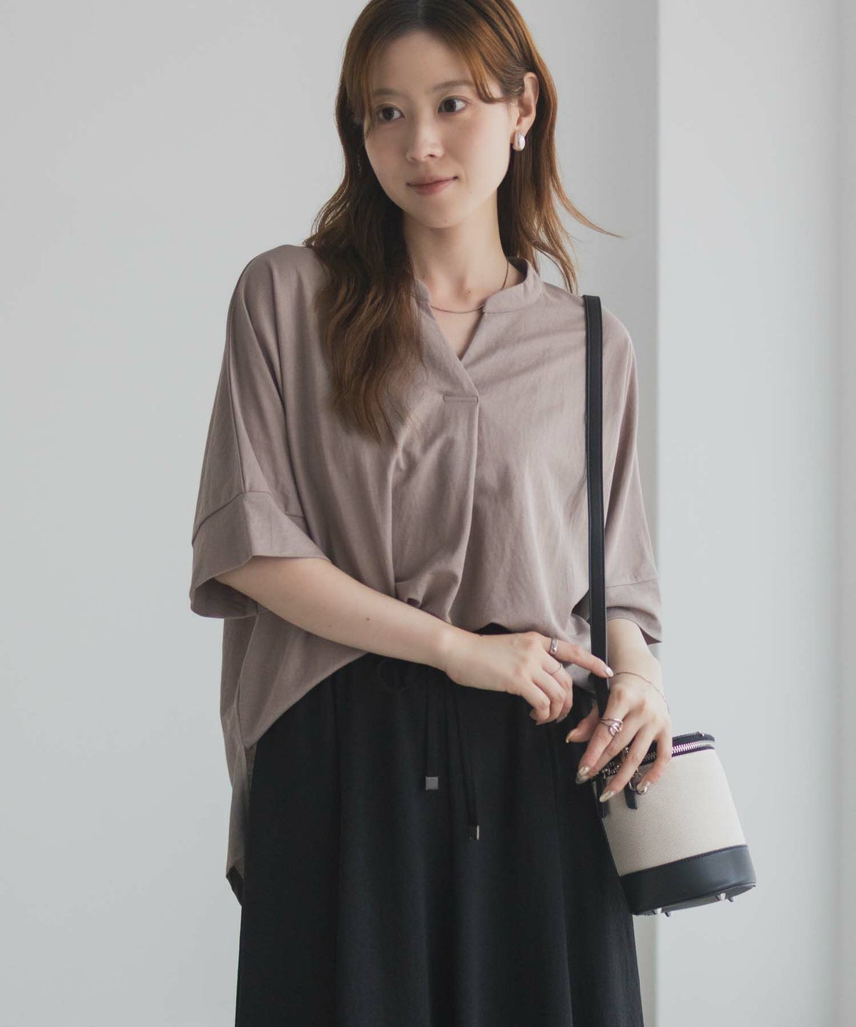 nAvy SARARI スキッパー5分袖ブラウス レディース