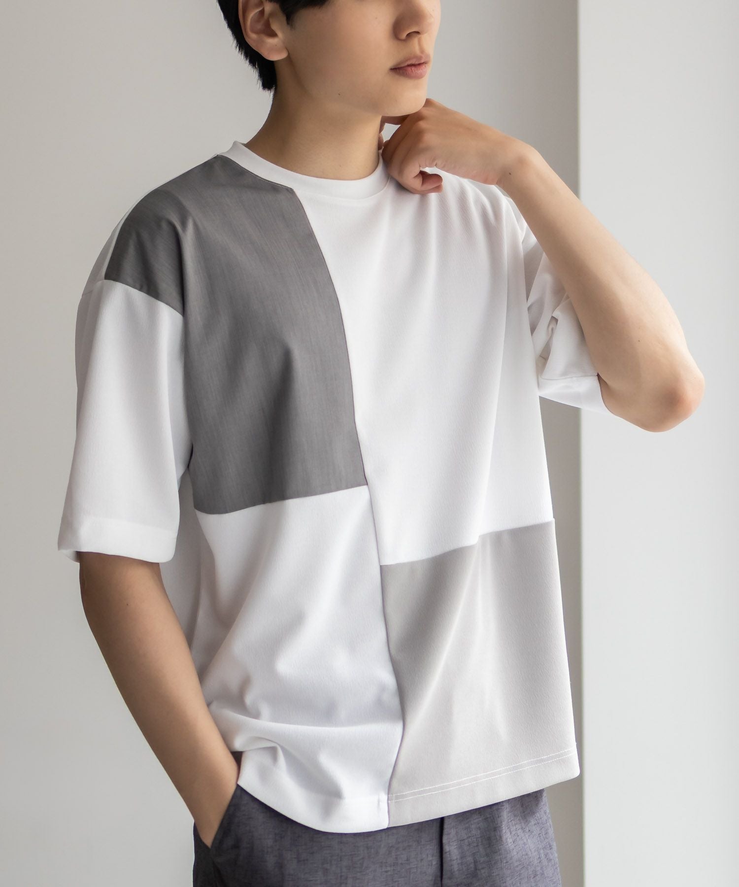 URBAN COLLECTION カットジョーゼット 布帛パネル切替テーパードT