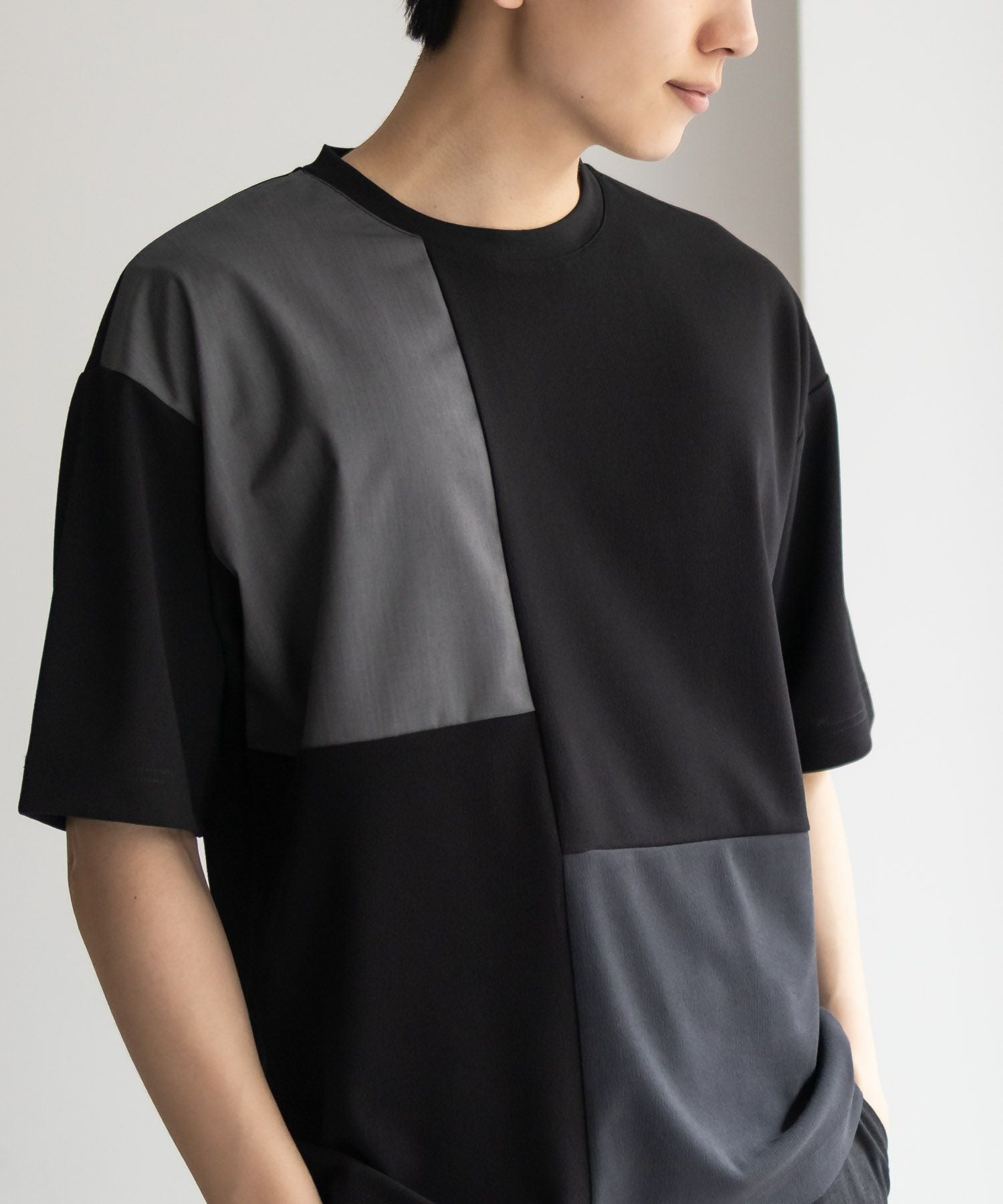 URBAN COLLECTION カットジョーゼット 布帛パネル切替テーパードT