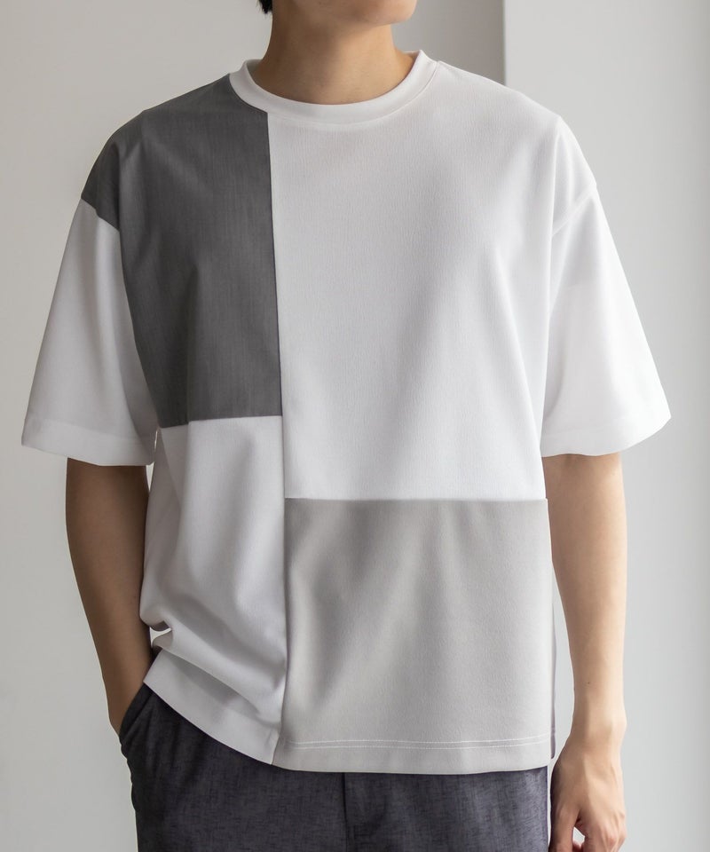 URBAN COLLECTION  カットジョーゼット 布帛パネル切替テーパードTシャツ メンズ メール便 対応商品商品画像-3