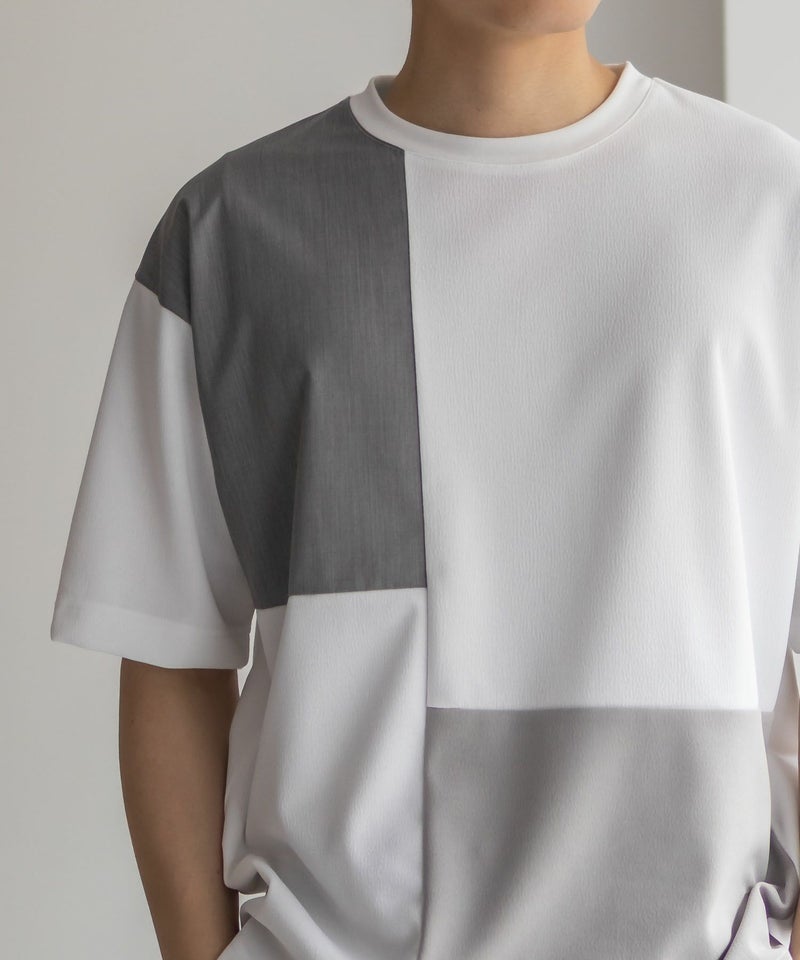 URBAN COLLECTION カットジョーゼット 布帛パネル切替テーパードTシャツ メンズ メール便 対応商品商品画像-4