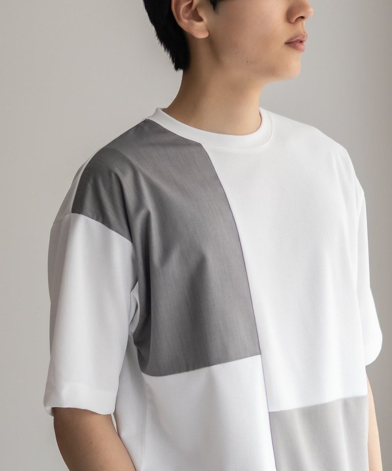 URBAN COLLECTION カットジョーゼット 布帛パネル切替テーパードTシャツ メンズ メール便 対応商品商品画像-5