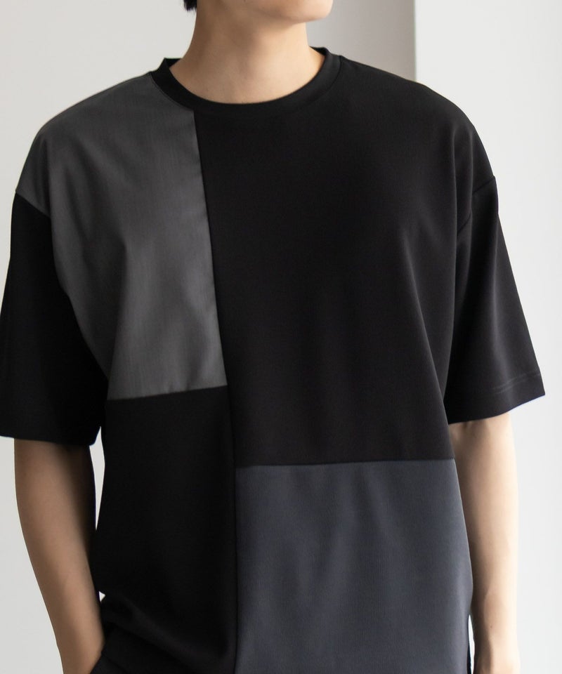 URBAN COLLECTION カットジョーゼット 布帛パネル切替テーパードTシャツ メンズ メール便 対応商品商品画像-10