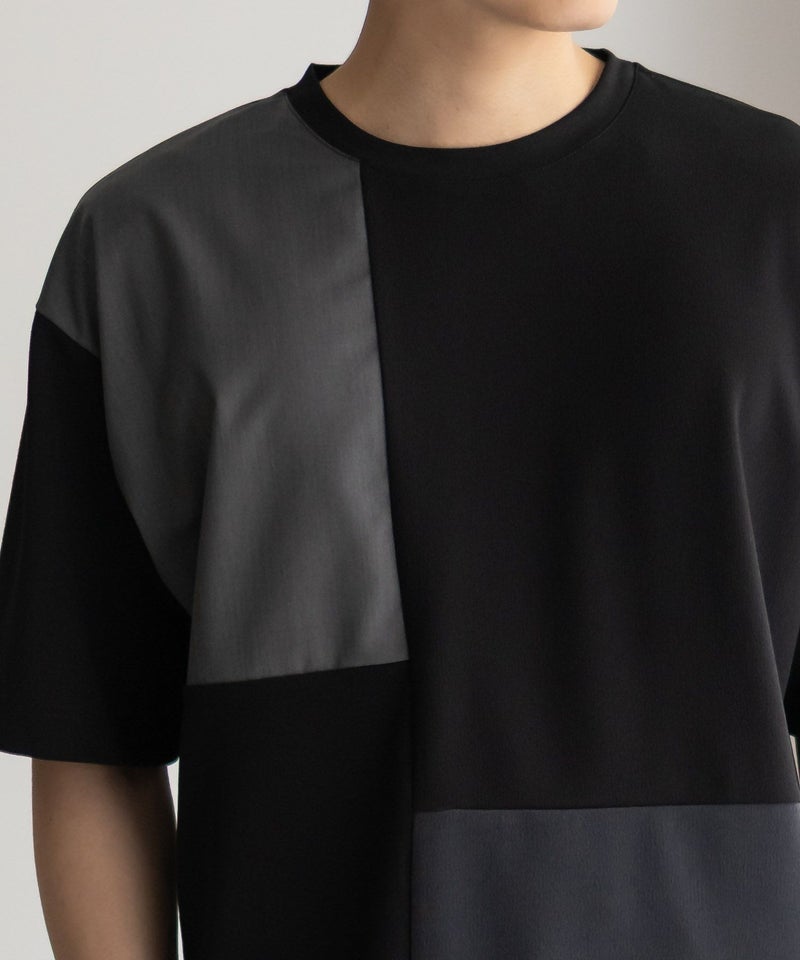 URBAN COLLECTION カットジョーゼット 布帛パネル切替テーパードTシャツ メンズ メール便 対応商品商品画像-12