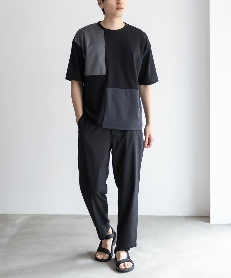 URBAN COLLECTION  カットジョーゼット 布帛パネル切替テーパードTシャツ メンズ メール便 対応商品商品画像-14