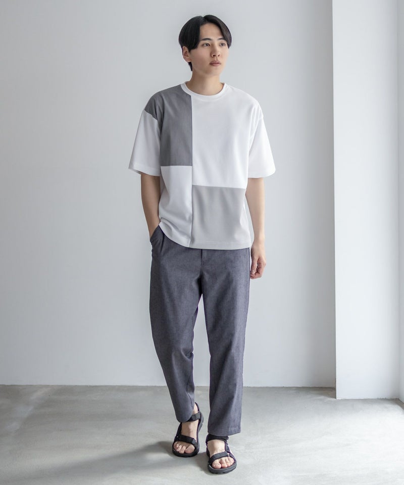 URBAN COLLECTION カットジョーゼット 布帛パネル切替テーパードTシャツ メンズ メール便 対応商品商品画像-24