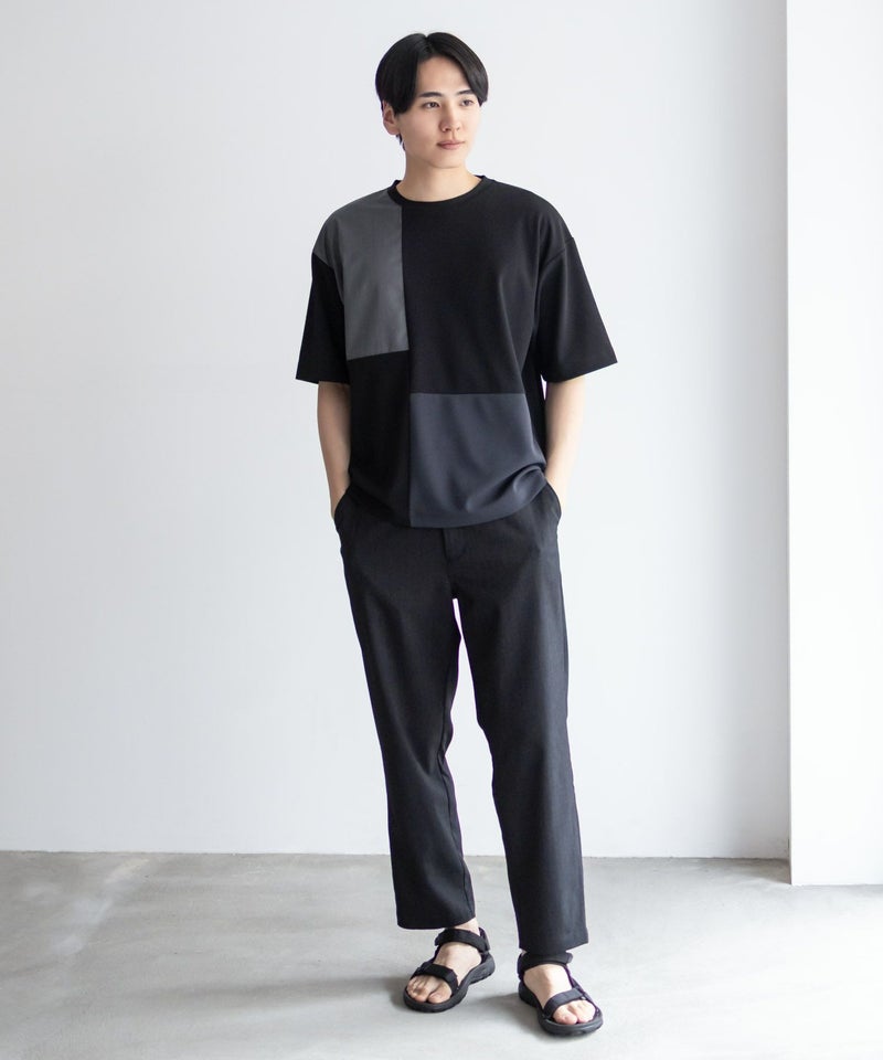 URBAN COLLECTION カットジョーゼット 布帛パネル切替テーパードTシャツ メンズ メール便 対応商品商品画像-25