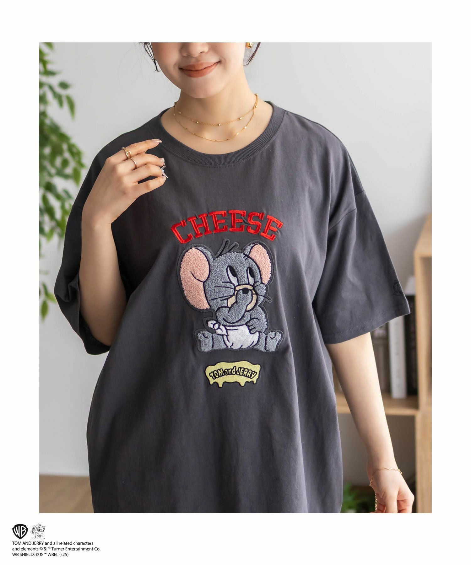 TAM グレー Tシャツ トートバッグ タム缶 Tom and Jerry サガラ刺繍Tシャツ レディース