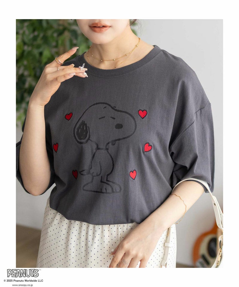 PEANUTS SNOOPY 刺繍プリントTシャツ レディース メール便 対応商品商品画像-1