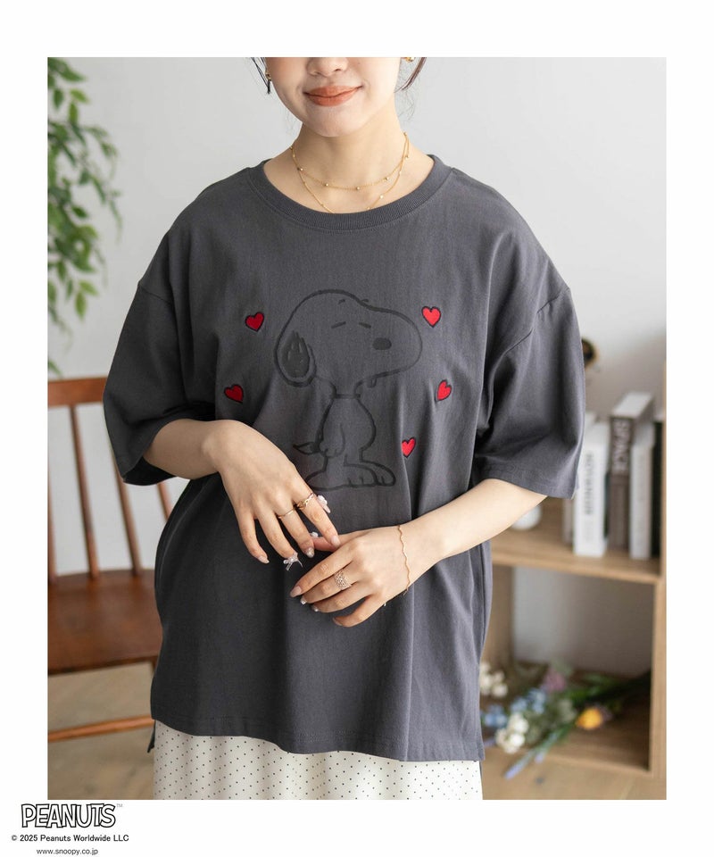 PEANUTS SNOOPY 刺繍プリントTシャツ レディース メール便 対応商品商品画像-5