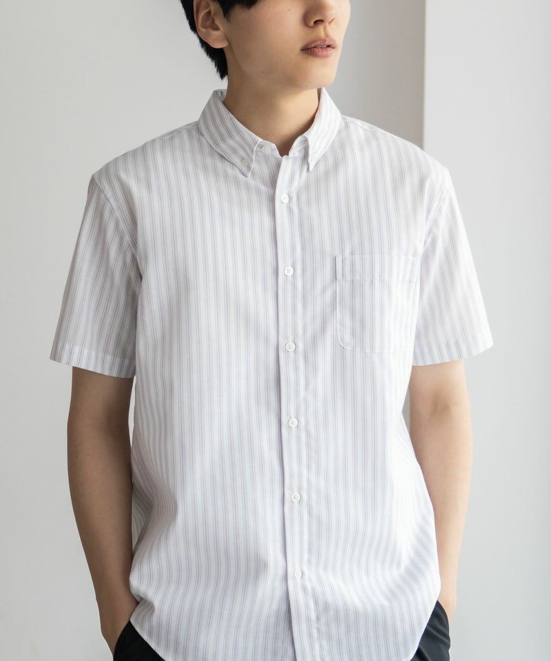 NAVY  COOLMAX リネン混ボタンダウン半袖シャツ メンズ商品画像-1