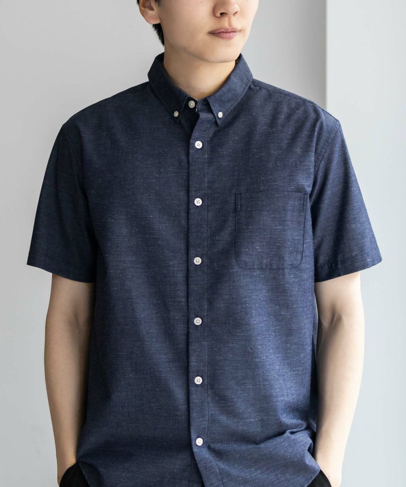 NAVY  COOLMAX リネン混ボタンダウン半袖シャツ メンズ商品画像-4