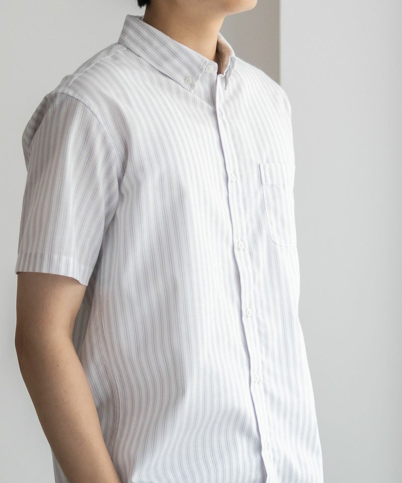 NAVY COOLMAX リネン混ボタンダウン半袖シャツ メンズ商品画像-9