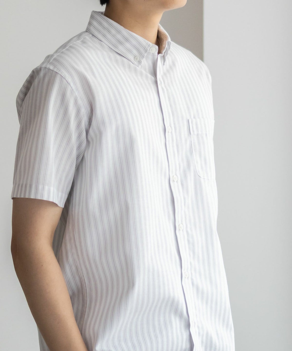 NAVY COOLMAX リネン混ボタンダウン半袖シャツ メンズ