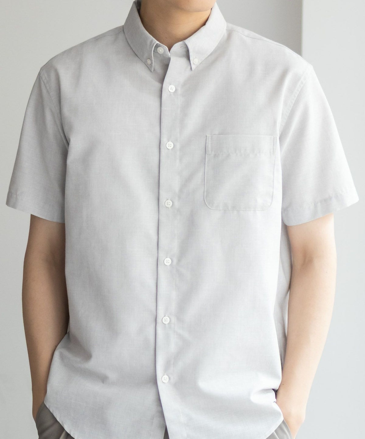 NAVY COOLMAX リネン混ボタンダウン半袖シャツ メンズ