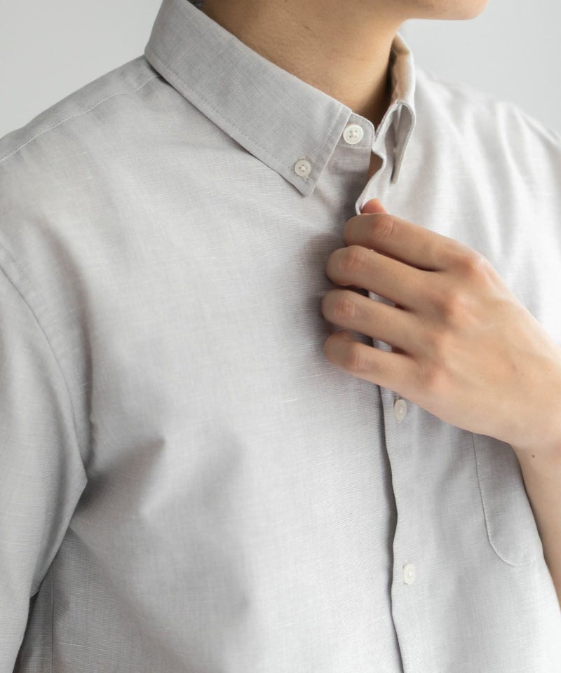 NAVY COOLMAX リネン混ボタンダウン半袖シャツ メンズ商品画像-14