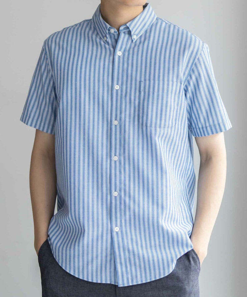 NAVY COOLMAX リネン混ボタンダウン半袖シャツ メンズ商品画像-17