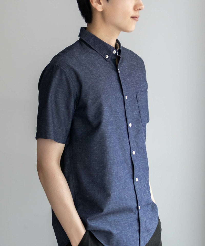 NAVY  COOLMAX リネン混ボタンダウン半袖シャツ メンズ商品画像-24