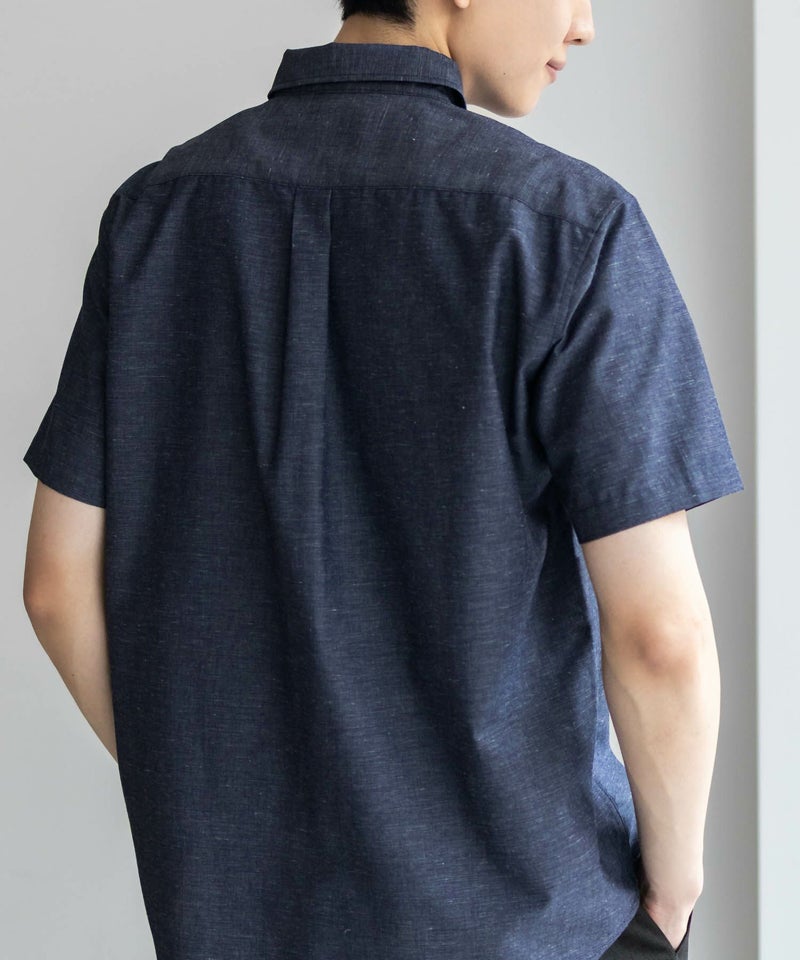 NAVY COOLMAX リネン混ボタンダウン半袖シャツ メンズ商品画像-25
