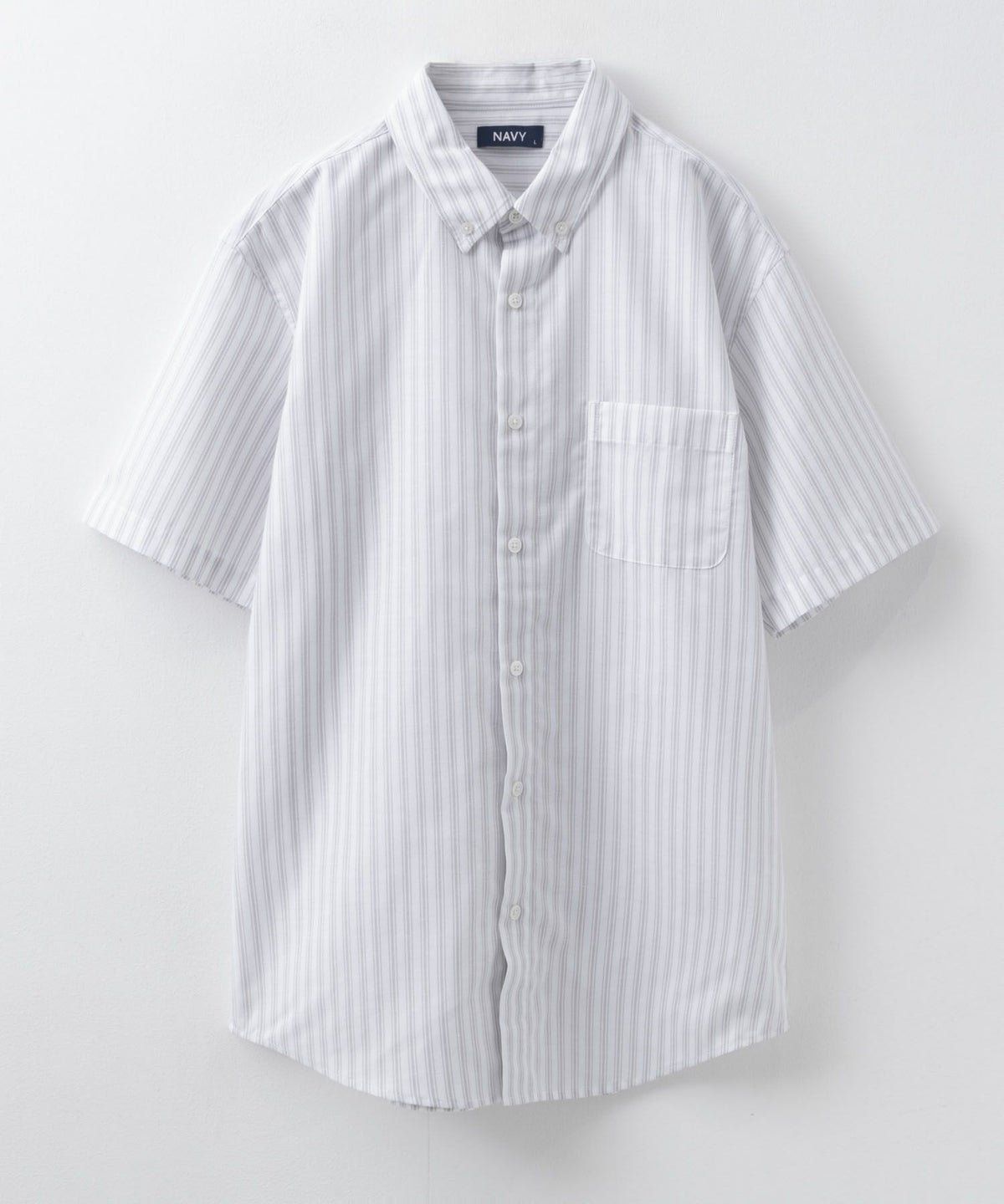 NAVY COOLMAX リネン混ボタンダウン半袖シャツ メンズ