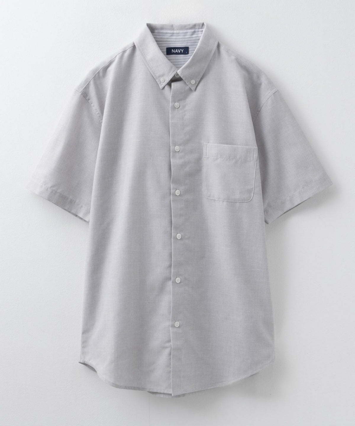 NAVY COOLMAX リネン混ボタンダウン半袖シャツ メンズ