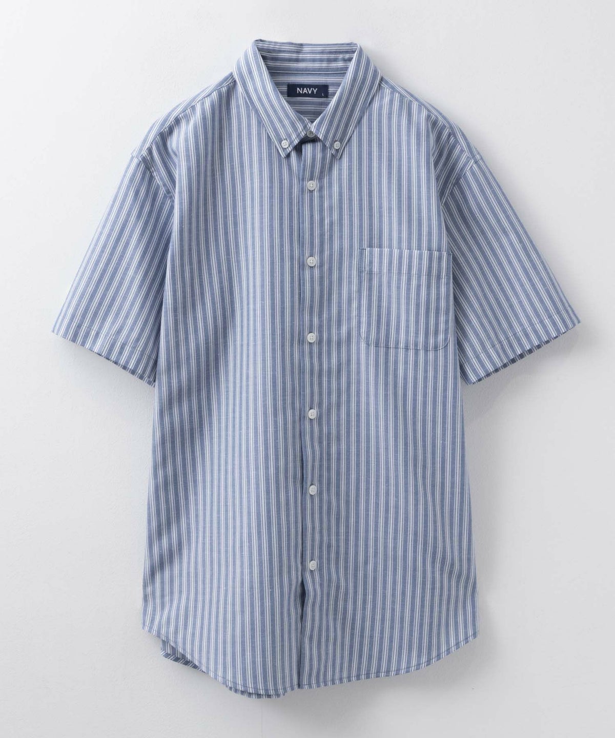 NAVY COOLMAX リネン混ボタンダウン半袖シャツ メンズ